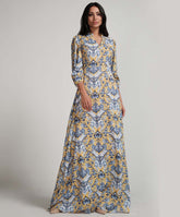 Sleeve Detailed Printed Maxi Dress With A Collar