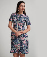 Front Zippered Printed Skater Mini Dress