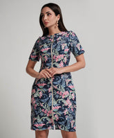 Front Zippered Printed Skater Mini Dress