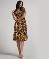 Printed Vneck Cross Over Dress