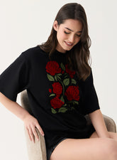 Red Rose Printed Oversized T-shirt