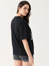 Bunny Printed Black Oversized T-shirt