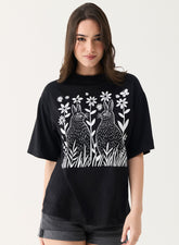Bunny Printed Black Oversized T-shirt