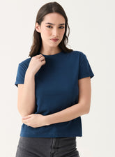 Crew Neck Turnup Sleeve Blue T-shirt