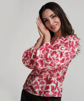 Printed Puffed Sleeve Red Top