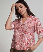 Large Collared Vneck Printed Red Top