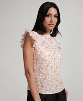 Sleeve Detailed High Neck Printed Top