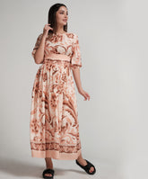 Back Tie Puffed Sleeve Beige Dress