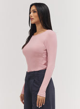 Rib Long Sleeve Top - Salmon Pink