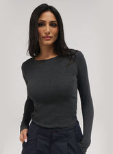 Rib Long Sleeve Top - Dark Grey