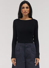 Rib Long Sleeve Top - Black