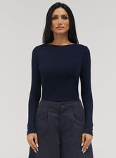 Rib Long Sleeve Top - Navy Blue