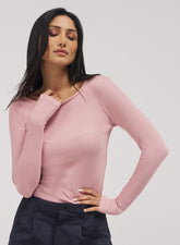 Rib Long Sleeve Top - Salmon Pink