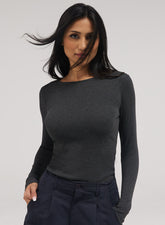 Rib Long Sleeve Top - Dark Grey