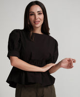 Detailed Line Peplum Black Top