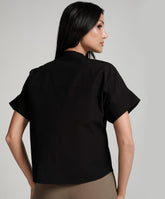 Crop Turn Up Sleeve Cotton Black Shirt