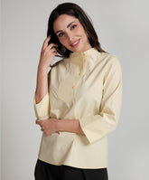Crop Turn Up Sleeve Cotton Yellow Shirt