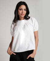 Raglan Sleeve Pintucked Sleeve Puffed White Top