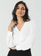 Slender V Neck Off White Chiffon Top