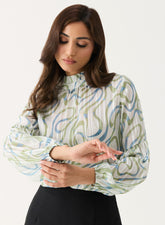 High Neck Printed Long Sleeve Top