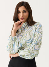 High Neck Printed Long Sleeve Top