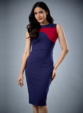 Wavy Contrast Bodycon Navy Dress