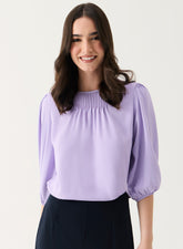 Front Pin-Tuck Neck Detailed Long-Sleeve Top