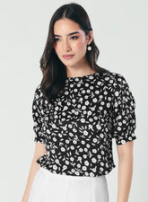 Short Sleeve Black White Printed Top