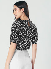 Short Sleeve Black White Printed Top