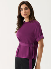 Baggy Sleeve Satin Top with Buckle