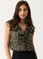 V Neck Floral-Printed Front Button Top
