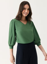 Fern-Green V Neck Long Chiffon Top