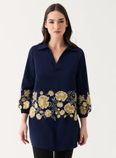 Embroidered Chiffon Collared Sleeve Torso Top