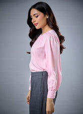 Neck Detailed Light Pink Chiffon Top