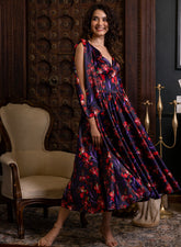 Sweetheart Printed Neck Sleeve Tie Dress