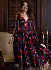 Sweetheart Printed Neck Sleeve Tie Dress