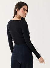 Long Sleeve Ponte Top - Black