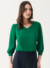 Green V Neck Long Chiffon Top