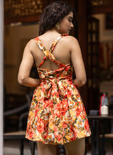 Back Detailed Printed Mini Dress