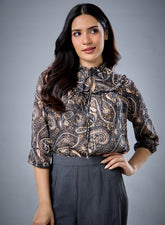 Round Paneled Printed Chiffon Top