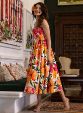 Sweetheart Neck Sleeve Tie Printed Dress