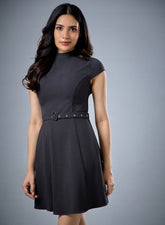 Short Sleeve Gray Belted Dress