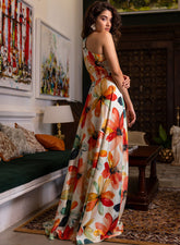 One Shoulder Printed Satin Top