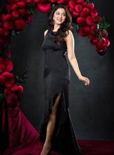 Elegant Cord Back Satin Maxi Dress