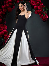 Contrast Panel Deep Sweetheart Black Dress