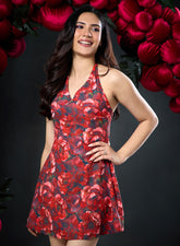 Satin Halter Bow Neck Tie Dress