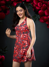 Satin Halter Bow Neck Tie Dress