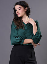 Green Side Pleated Chiffon Top