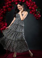 Panel Printed Floor Length Maxi Dress
