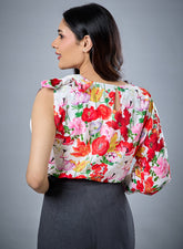One Sleeve Printed Chiffon Top